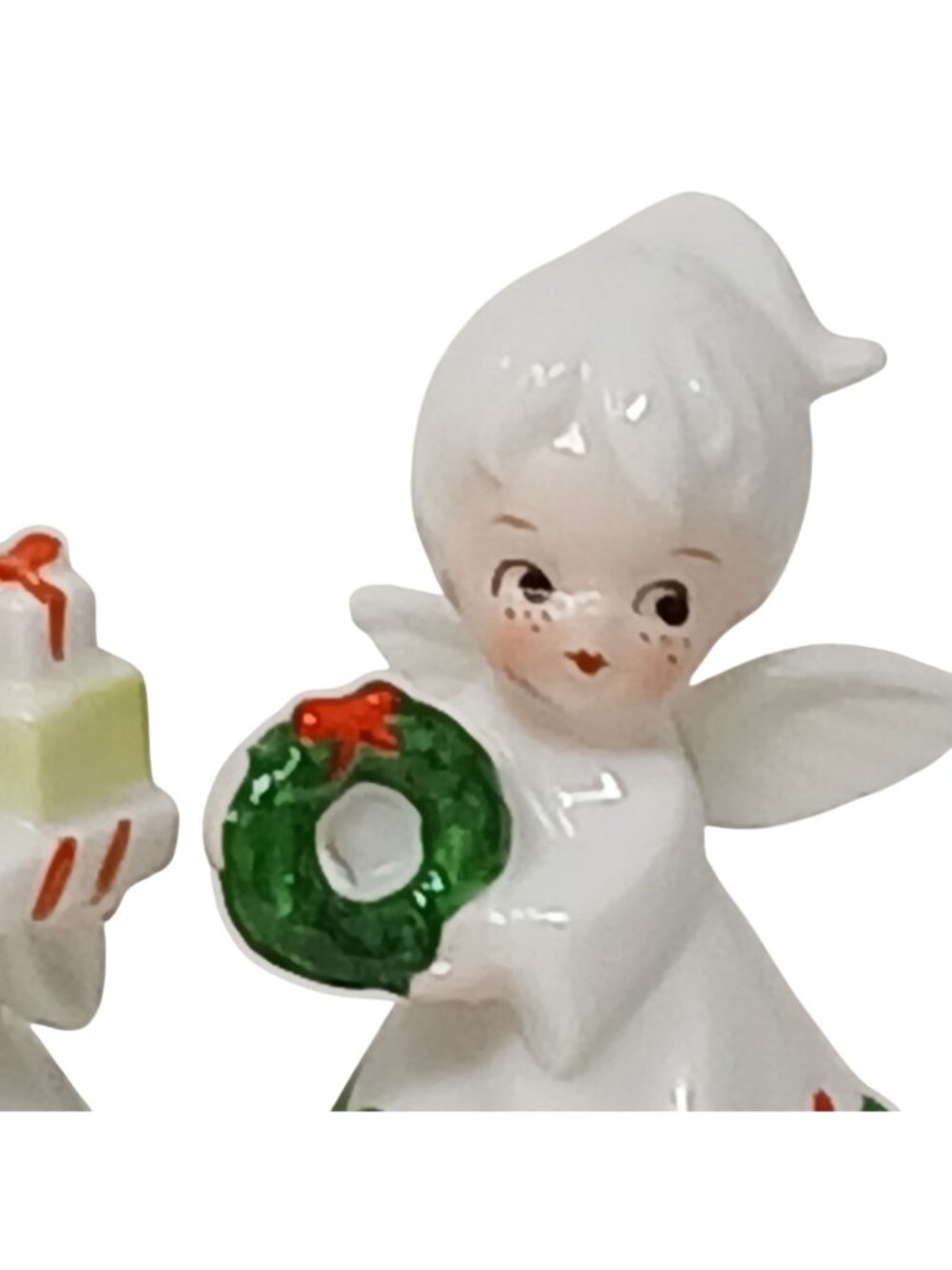 Vintage Christmas Angel Figurines Gift Wreath Ceramic Handpainted 3.5" #WS-1 - Picture 5 of 9